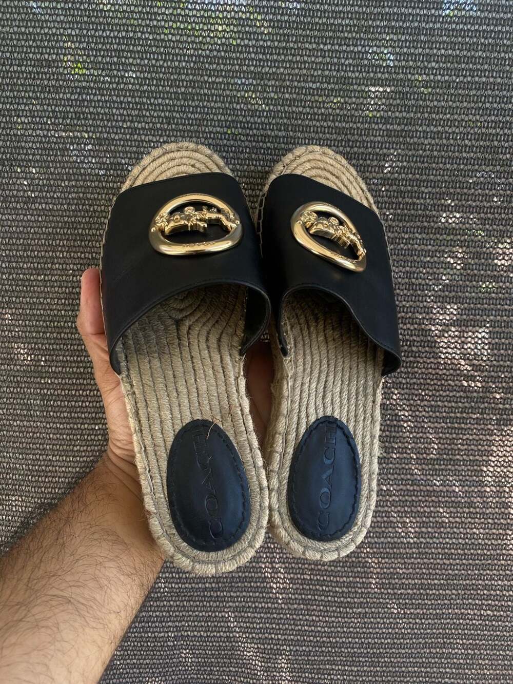 Coach Horse and Carriage Espadrille Slide Sandals Black Size 6B - Picture 2 of 6